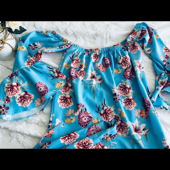 Beautiful floral belted off shoulder dress S/M NWT - Picture 4 of 7